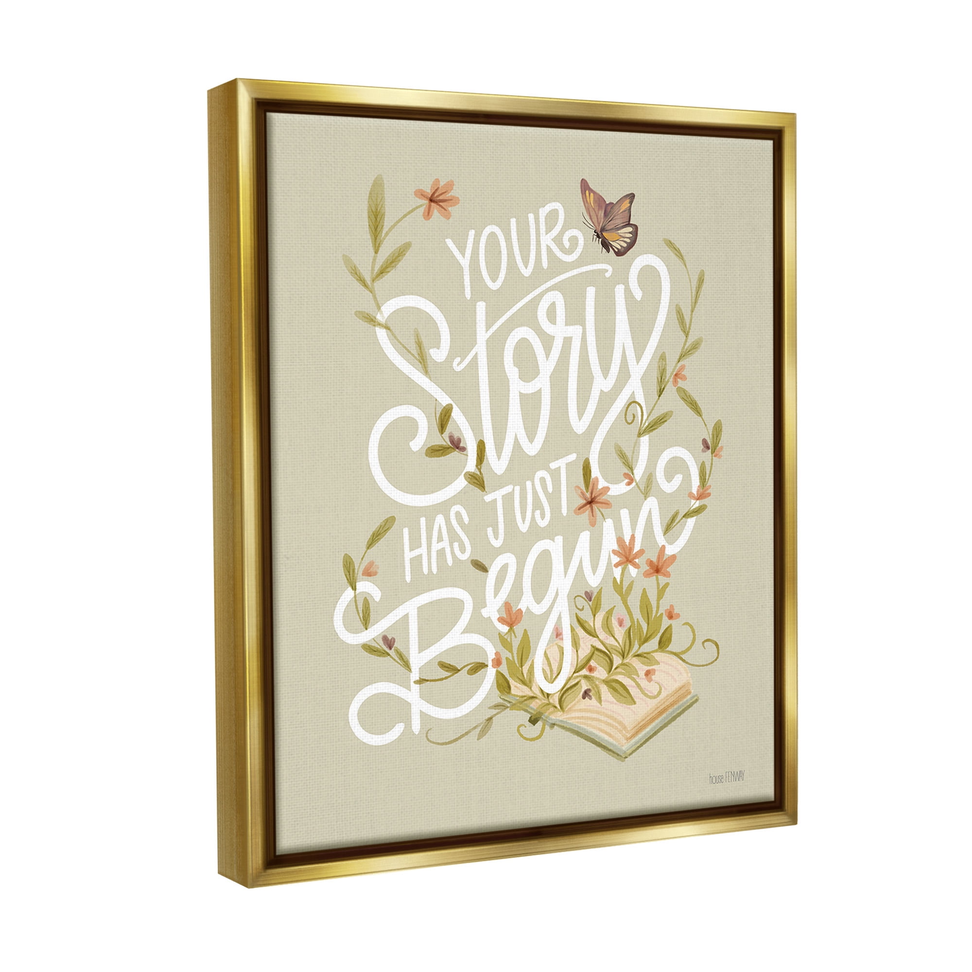Stupell Industries Your Story Inspirational Botanical & Floral Painting Gold Floater Framed Canvas Art Print Wall Art, 17 x 21