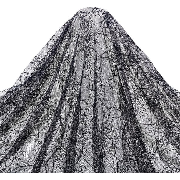 Tela de encaje de telaraña de 70x62 pulgadas, encaje negro bordado de telaraña, telas para coser, manteles, encaje