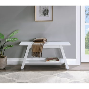 DeeHome Elyz Solid Wood Bench with Shelf, 36.10-Inch Long, White
