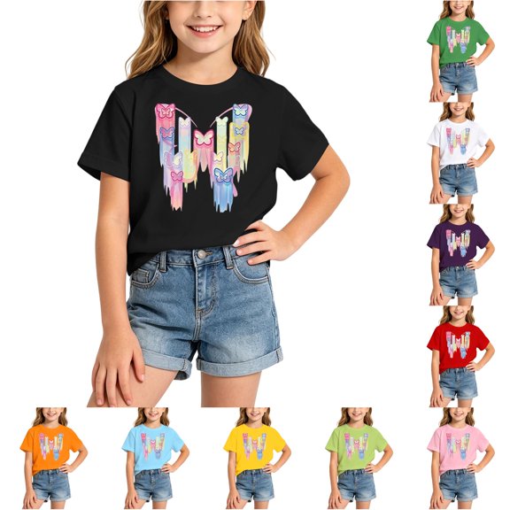 WhouRiu Girls Fashion Graphic Tees Back To School Kids Short Sleeve Crew Neck Tshirt Comfortable Cute Casual Summer T Shirts,2-4 Years