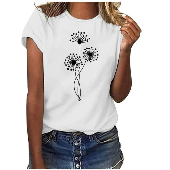 IROINNID T-Shirt For Women Summer Round-Neck Short Sleeve Print Casual Blouse Tops Spring Saving