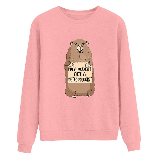 Gibobby Sudadera sin capucha y ocio Linda sudadera de marmota – Sudadera feliz del día de la marmota Sudadera cómoda para mujer para los amantes de la marmota (tipo 4)(Rosa, XL)