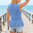 thumbnail image 6 of Vivianyo HD Women's Fringe Hem Hollow Knit Sleeveless Tank Top, Boho Crochet Casual Crop Vest Top, Women's Light Blue, Sizes S-2XL, 6 of 8
