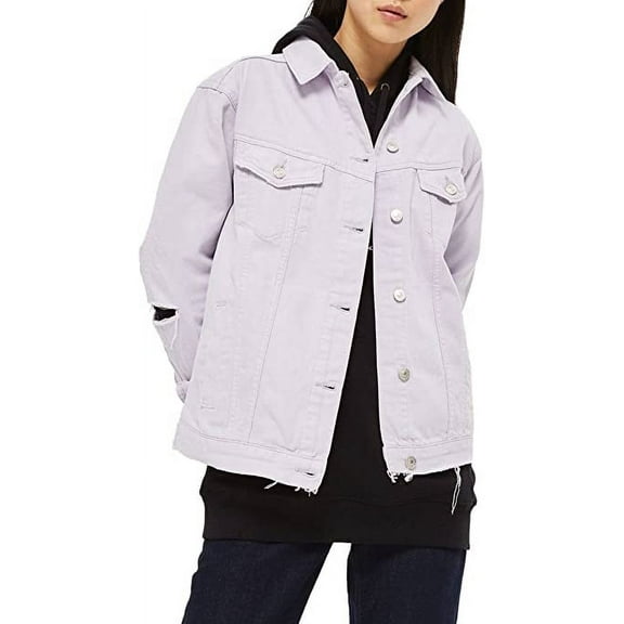 TOPSHOP Ripped Elbow Denim Jacket Lilac (US 8)