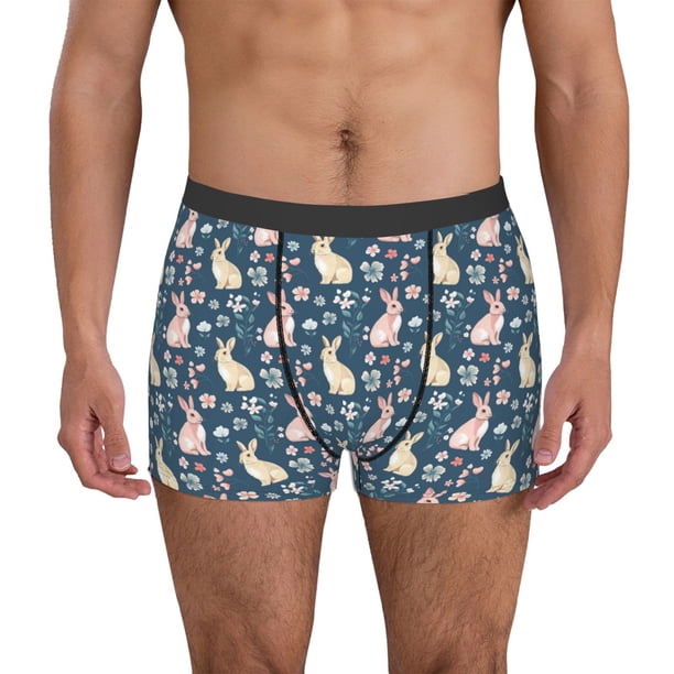 Fotbe Cute Rabbit Floral Calzoncillos Tipo Boxer con Bolsa de Soporte Total para Hombre, X-Temp Fresco, Transpirable y de Secado Rápido-Small