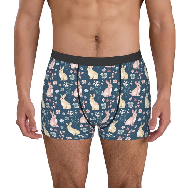 Balery Cute Rabbit Floral Calzoncillos bóxer para hombre, ropa interior de algodón suave y transpirable con cinturilla de nailon-XX-Large
