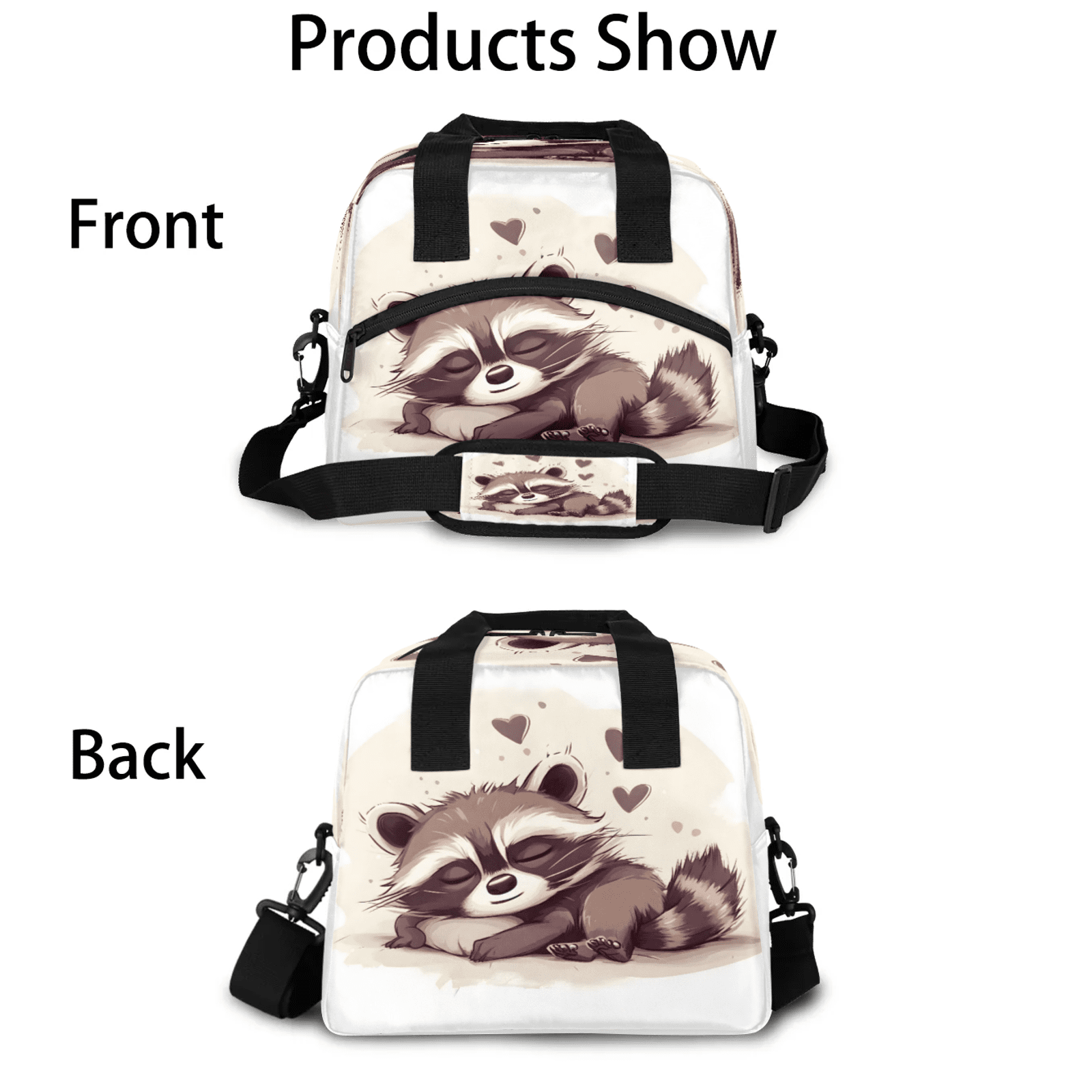 Herdesigns Raccoon Lunch Bag for Women Men Adult, Cute Large Insulated Reusable Lunch Box Leakproof Portable Cooler Tote Bags for Work Picnic Beach