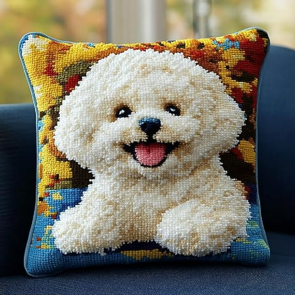 DIY Latch Hook Pillow Kit Crochet Kits Handmade Pillowcase Latch Hook Kit 17x17inch - Animal Dog