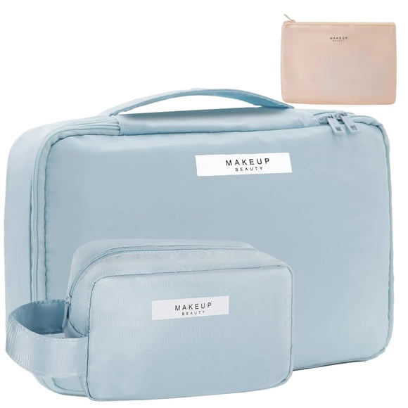 Neceser de viaje para maquillaje y cosméticos, ideal para mujeres y hombres (azul, 3 unidades)
