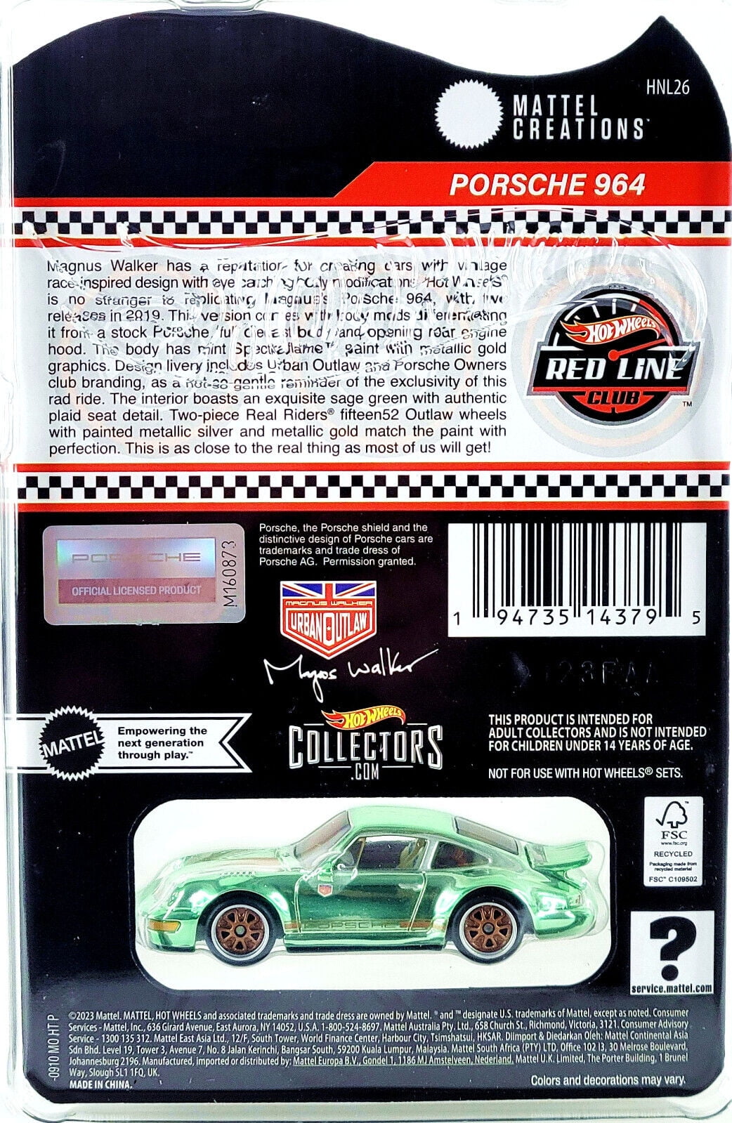 Hot Wheels RLC Porsche 964 Light Green Outlaw, Car Series