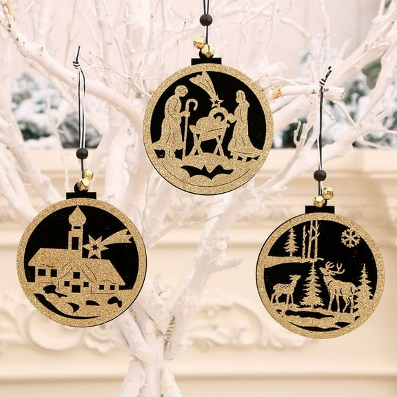 NOGIS 3Pieces Christmas Ornaments 2022 Set Wooden Christmas Tree Ornaments Kit,Wood Christmas Hanging Decoration Ornaments for Xmas Tree