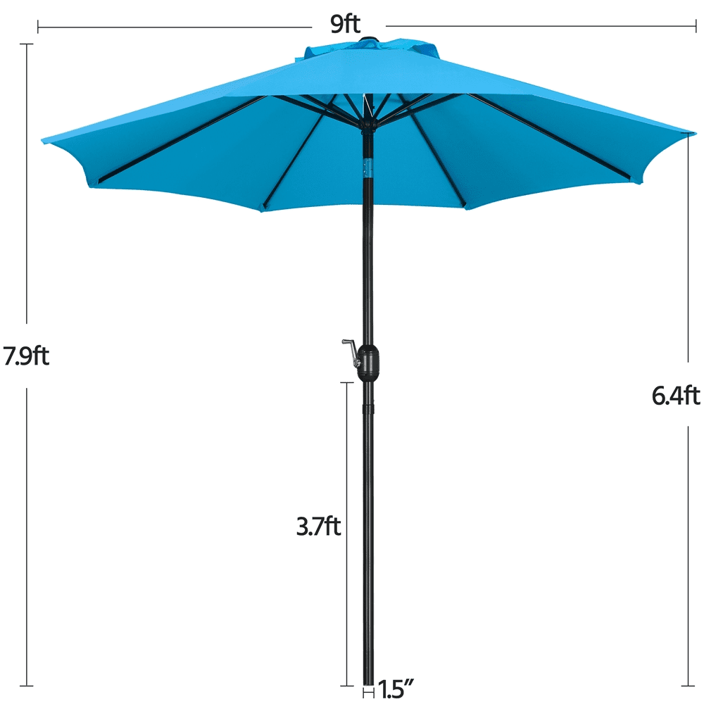 Alden Design 9 Foot Patio Umbrella with Crank and Push Button to Tilt, Sky Blue