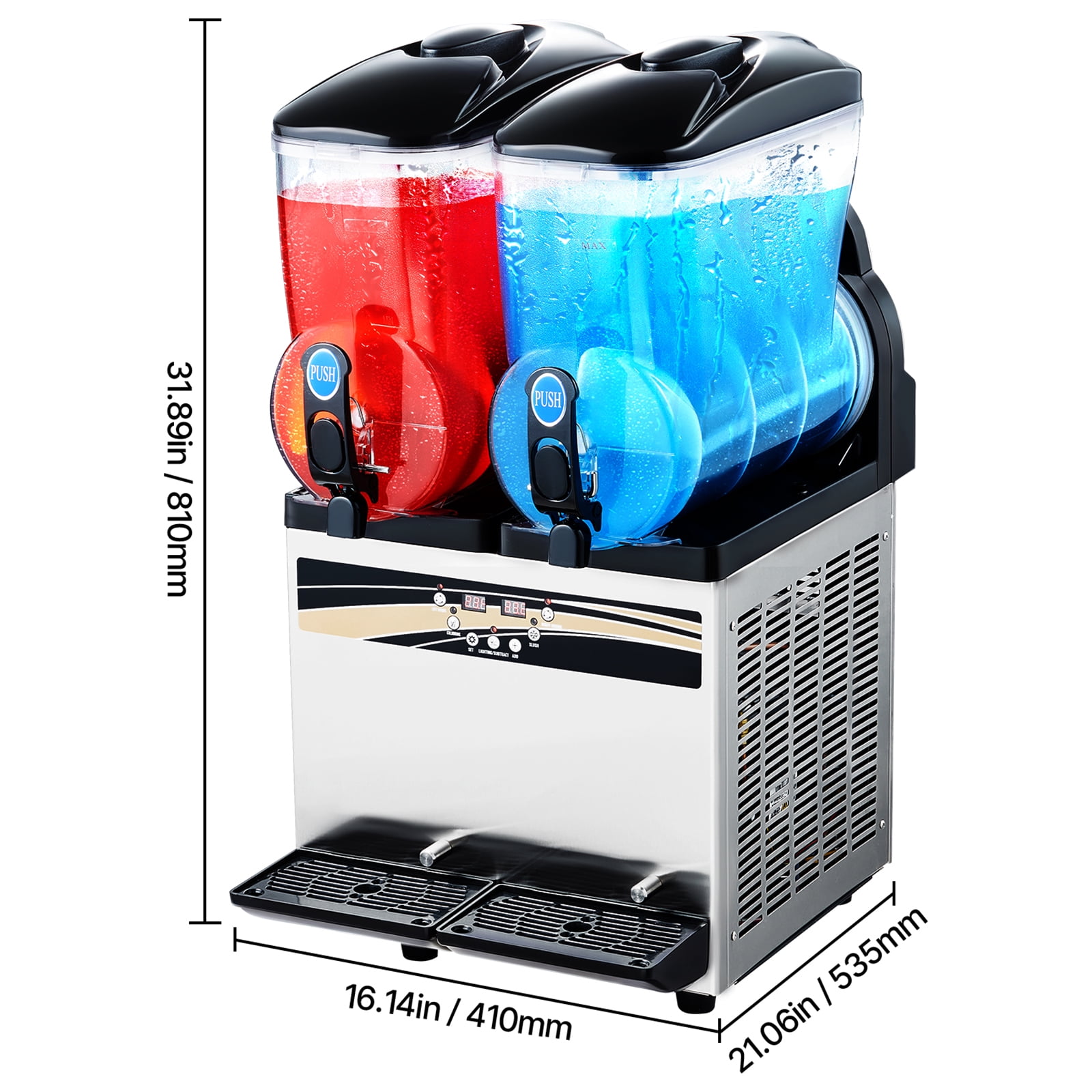KFFKFF Commercial Frozen Drink Machine, 15Lx2 Dual Tank Slush Maker, Stainless Steel Smoothie and Margarita Machine for Parties, Restaurants, Cafes, and Bars