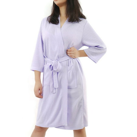 Women's Turkish Cotton Waffle Kimono Short Robe S/M Purple