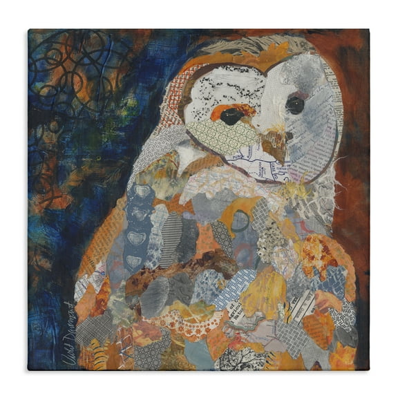 Stupell Industries Collage Patterned Owl Animals Painting Wrapped Canvas Art Print Wall Art, 17 x 17