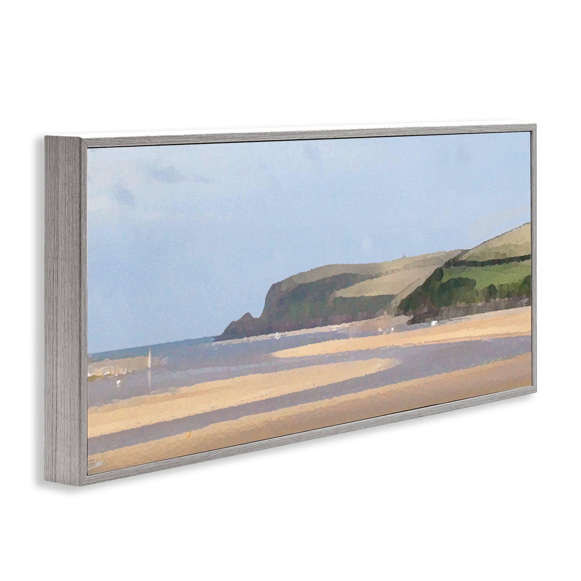 Stupell Industries Sunlit Sands Beach Landscape Painting Gray Framed Art Print Wall Art, 24 x 10