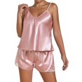 thumbnail image 2 of Endives Women's Pajama Sets Silk Satin Ruffled Shorts Sets Sleepwear Satin Pajamas Shorts Set Nightwear Pajamas Set, 2 of 6