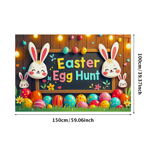 Colorful Easter Themed Bunny and Egg Decorated Backdrop Banner for Easter Egg Hunt Party Decorations Easter Celebrations Photography Props Spring Events