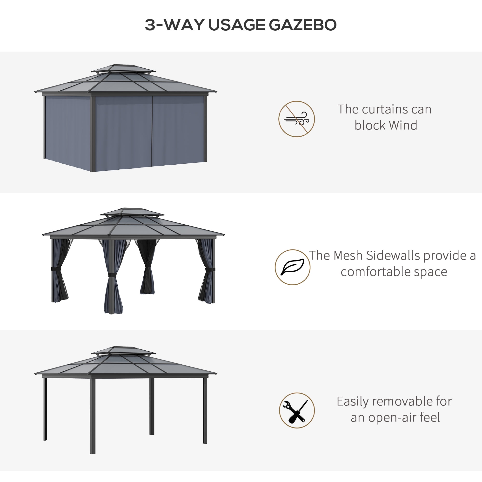 Outsunny 10' x 12' Hardtop Canopy Gazebo, Durability