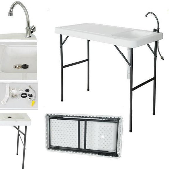 AetherLove Fish Cleaning Table, Portable Camping Table with Sink Folding Camping Sink with Faucet Outdoor Fillet Table for Garden Patio Backyard BBQ