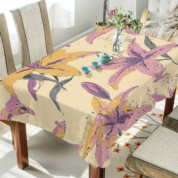 BZSMCE Square Tablecloth Playful Lily Blossoms Pattern Tableclothes