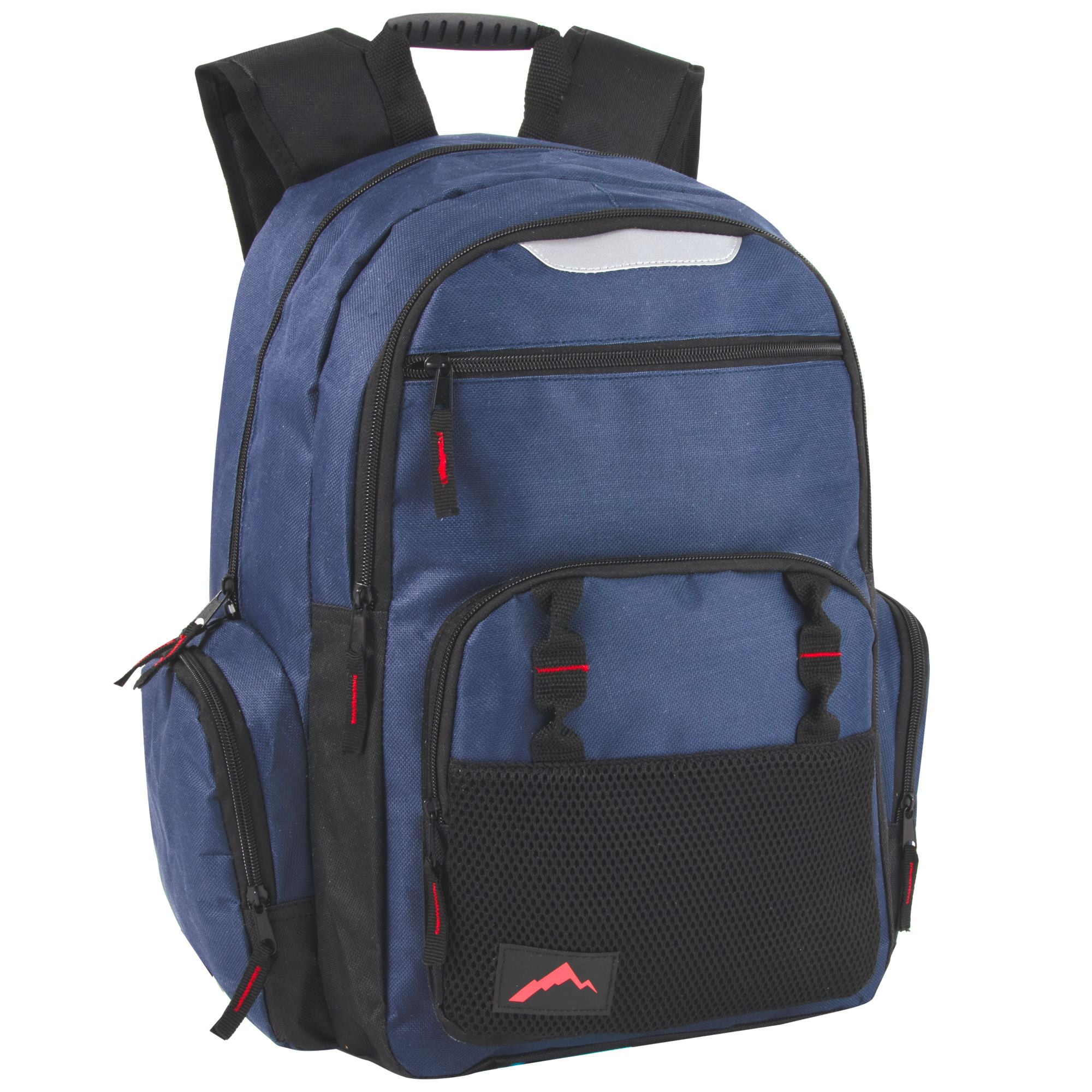 24 Pack of Bulk Wholesale Heavy Duty, Reflective, Dual Compartment, Multi-Pocket, Laptop Backpacks for Work, School, College, Classrooms, Charity and Homeless Donation in Male Colors Pack