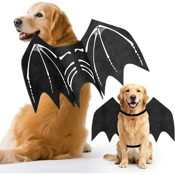 Large Dog Halloween Costumes, Adjustable Dog Bat Wings Costumes for Large Dogs with Pumpkin Bell Skeleton Print On The Back, Pet Costume Halloween Cosplay Party Dress Up, L Black