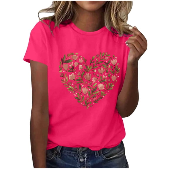 ctdiral Womens Heart Printed Crew Neck Tees Loose Fit Short Sleeve Tops Casual Workout Tunic Tops Summer Fashion T Shirt Watermelon Red XXL