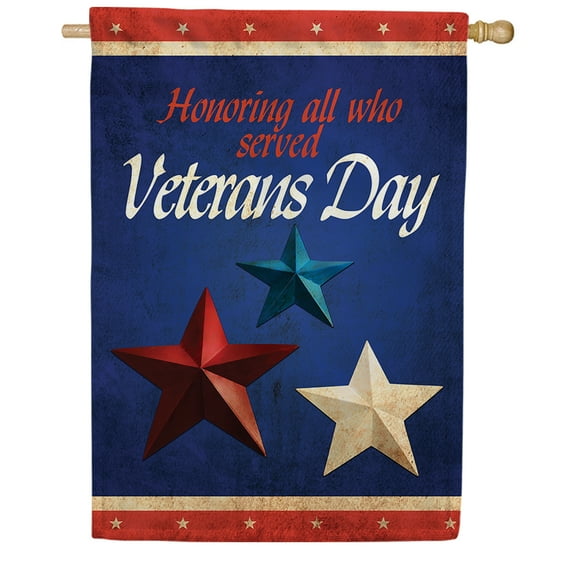 America Forever Honor Our Veterans House Flag 28 x 40 inch Double Sided, Veterans Day Banner Patriotic Barn Star Outdoor Decor, Military Appreciation Yard Display Honoring Service Decorations