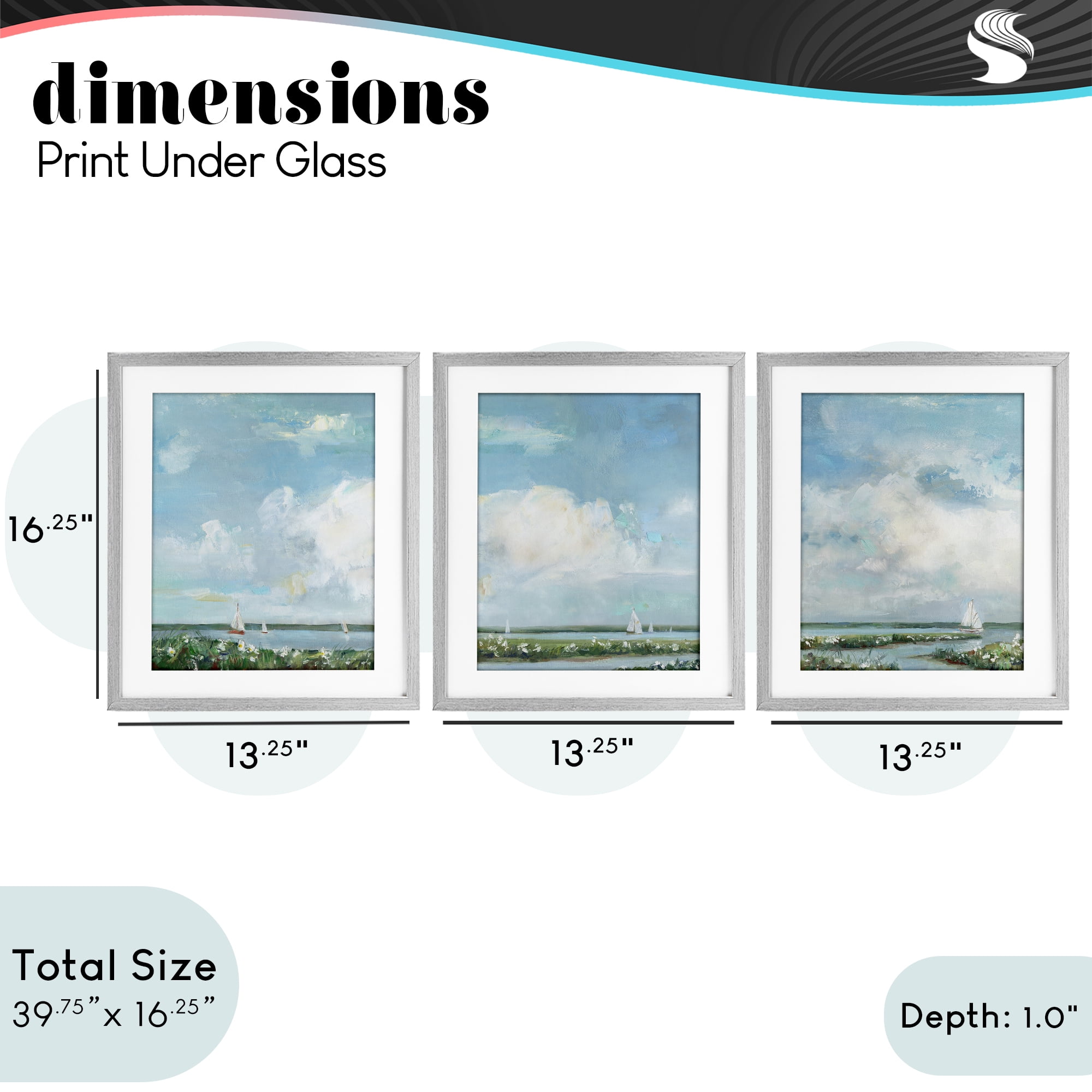 Stupell Industries Daisies Along Calm Coastline 3 Piece Gray Framed Print Under Glass Set, design by Sally Swatland
