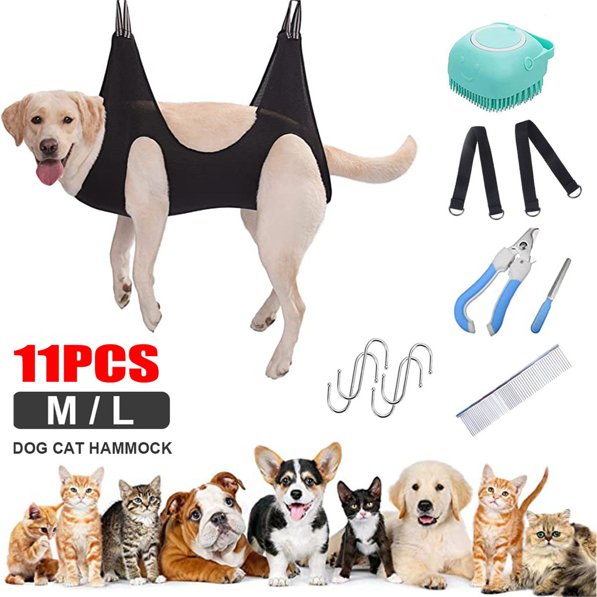 11Pieces Pet Grooming Hammock Harness Care Supplies Black, Dog Hammock  Holder Bag With Nail Clippers, Nail File, Pet Comb 
