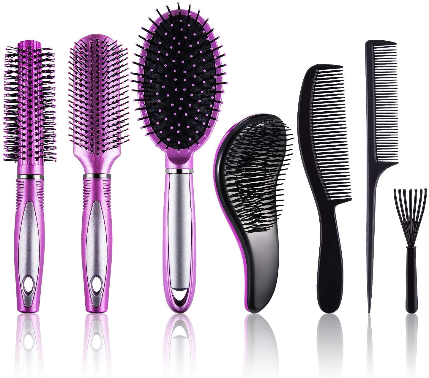 7 Pcs Hair Brush And Comb Set Round Brush Paddle Brush Detangle Hair