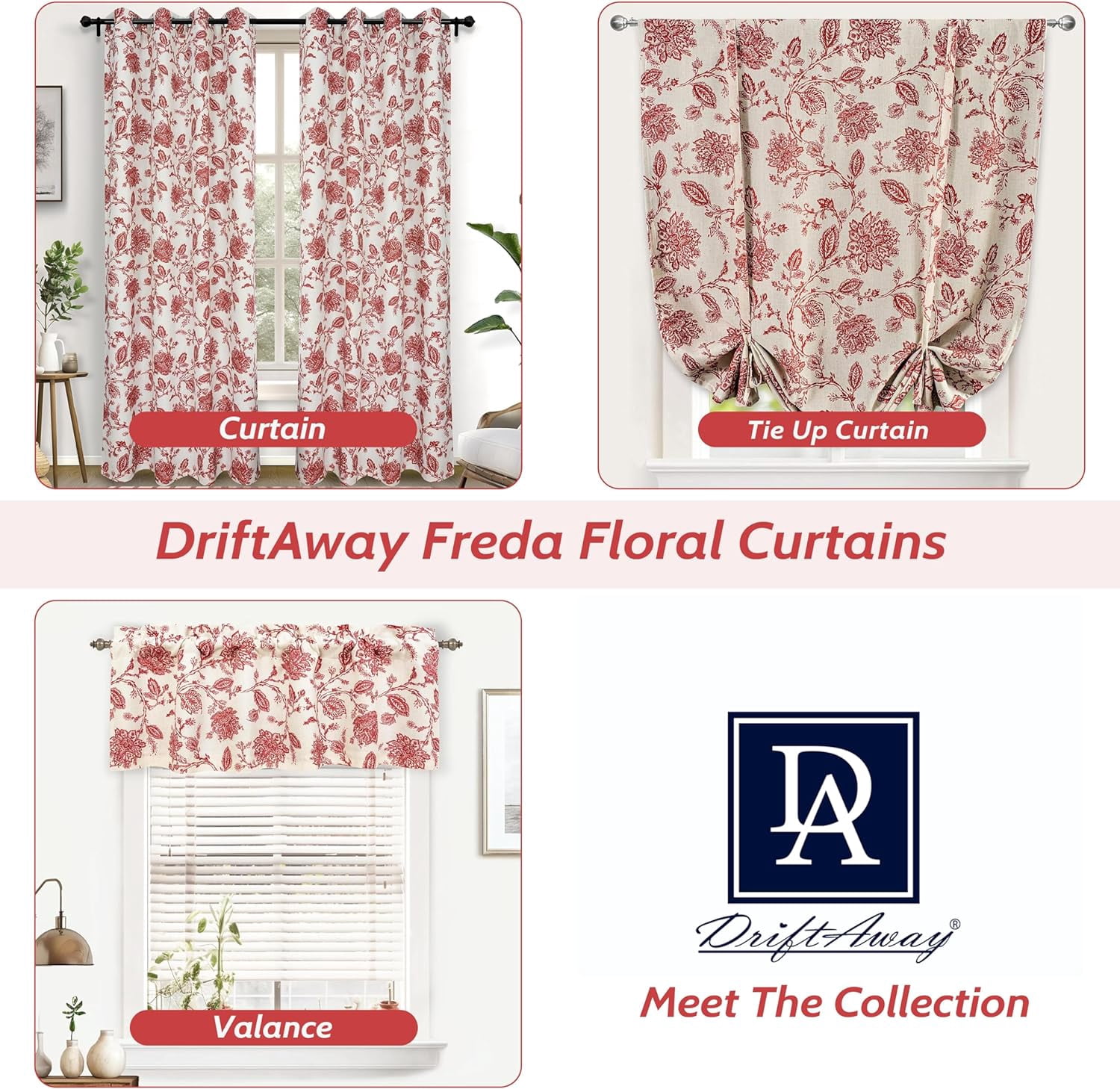 DriftAway Freda Jacobean Floral Linen Blend Lined Thermal Insulated Room Darkening Blackout Grommet Window Curtains 2 Layers 2 Panels Each 52 Inch by 84 Inch Red Beige