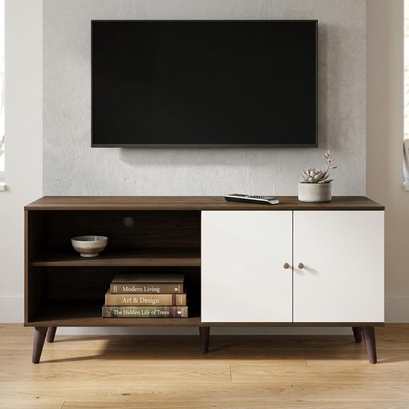 MOONMISS TV Stand for TVs up to 70",with 2 Storage Shelves& 1 Cabinet,Wood Modern Entertainment Centre for TV in Living Room,Walnut