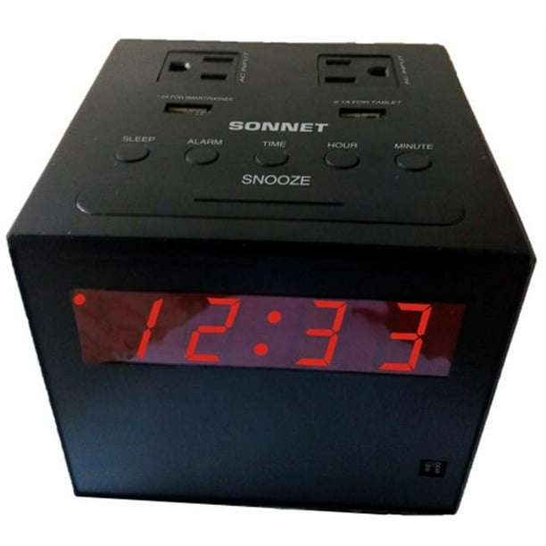 Sonnet R-1414 Radio-Réveil avec 2 Prises USB et 2 Prises 110 Volts