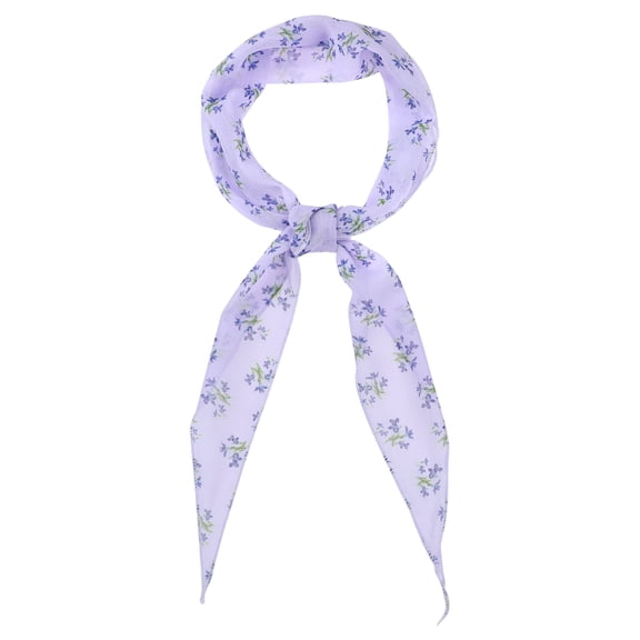 INSPIRE CHIC Women's Floral Printed Chiffon Scarf, Flowers Sheer Long Gauze Hairband Headscarf Neck Scarves Neckerchief 43.3x9.8" Purple-Blue Flower