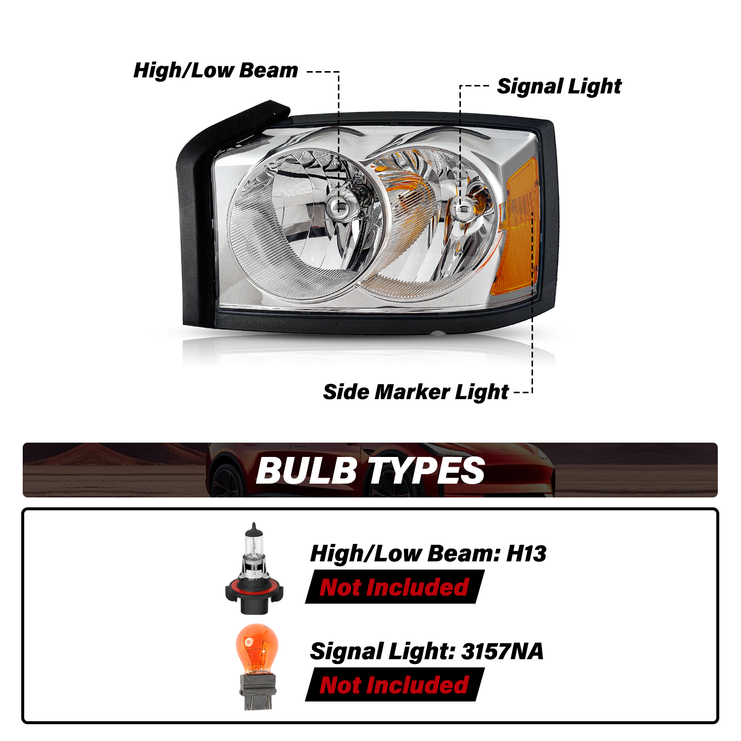 For 2005 2006 2007 Dodge Dakota Headlights  Amber Headlamp Left+Right 05-07