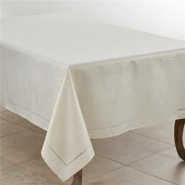 Saro Lifestyle 4009.I6584B 65 x 84 in. Hemstitched Design Tablecloth, Ivory