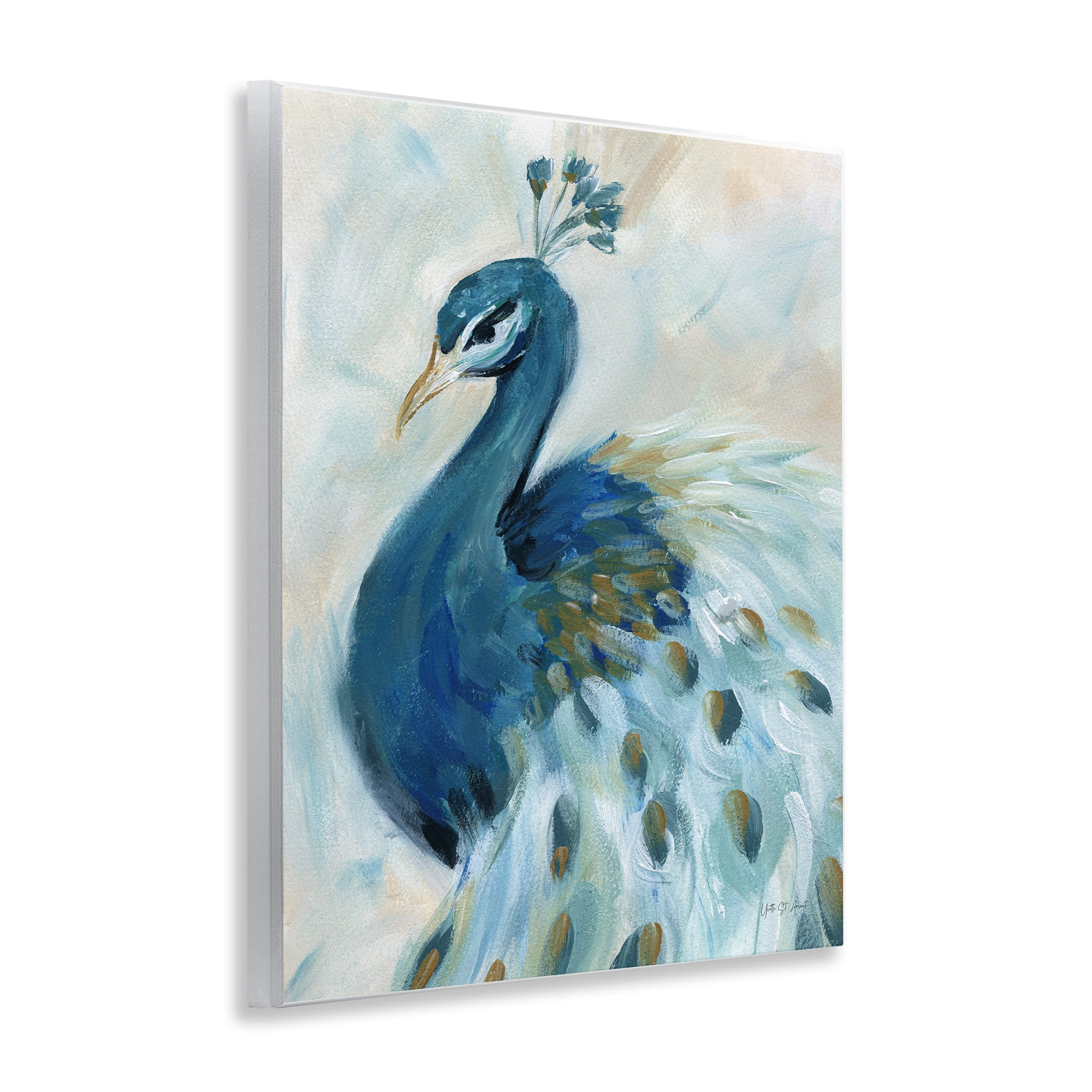 Stupell Industries Elegant Blue Peacock Animals & Insects Painting Unframed Art Print Wall Art, 11 x 14