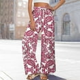 thumbnail image 2 of Women's Floral Print Palazzo Pants - High Waist Wide Leg Bohemian Summer Casual Trousers with Elastic Waist ,Red,L, 2 of 7