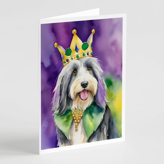 Bearded Collie King of Mardi Gras Greeting Cards Pack of 8 7 in x 5 in