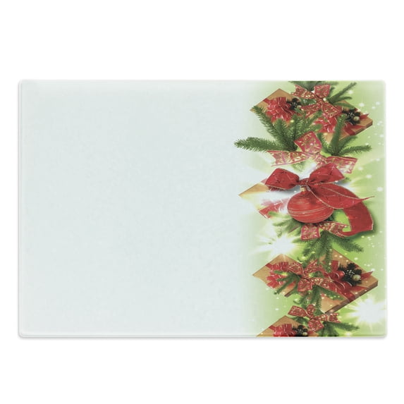 Christmas Cutting Board, Classical Ribbons Baubles Used to Festoon the Xmas Tree Winter, Decorative Tempered Glass Cutting and Serving Board, Large Size, Apple Green Fern Green, by Ambesonne