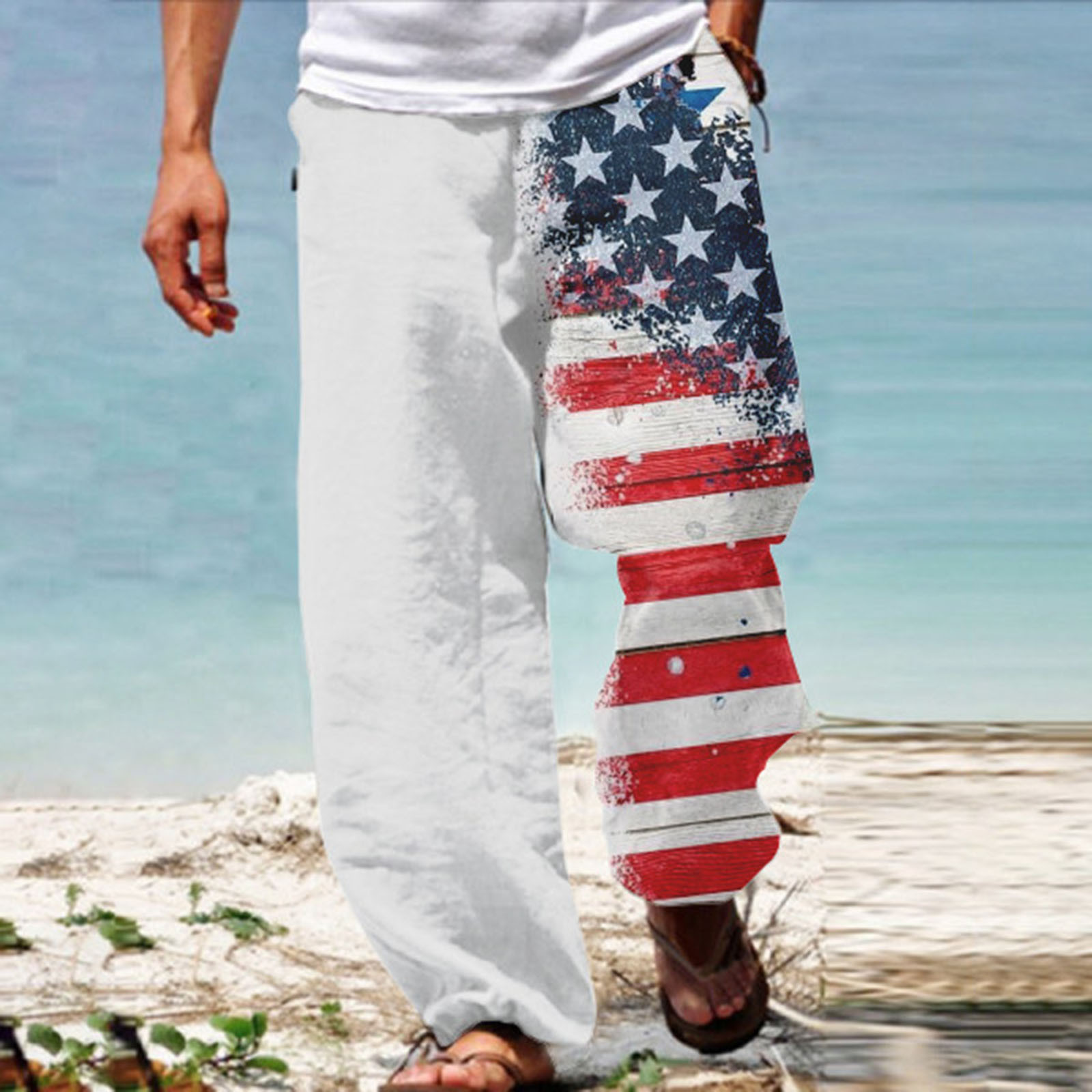 Fanxing Men Beach Pants American Flag Pants Casual Sport Sweatpants Baggy  Pants Joggers Pants Athletic Workout Trousers Casual Cargo Pants Black,XL 