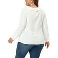 thumbnail image 3 of MODA NOVA Juniors Plus Size V Neck Long Sleeve Ruffle Swiss Dots Blouse 1X White, 3 of 5