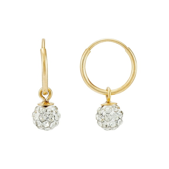 Brilliance Fine Jewelry 10K Yellow Gold 10mm Endless Hoop with 4.8mm Crystal Ball Earrings