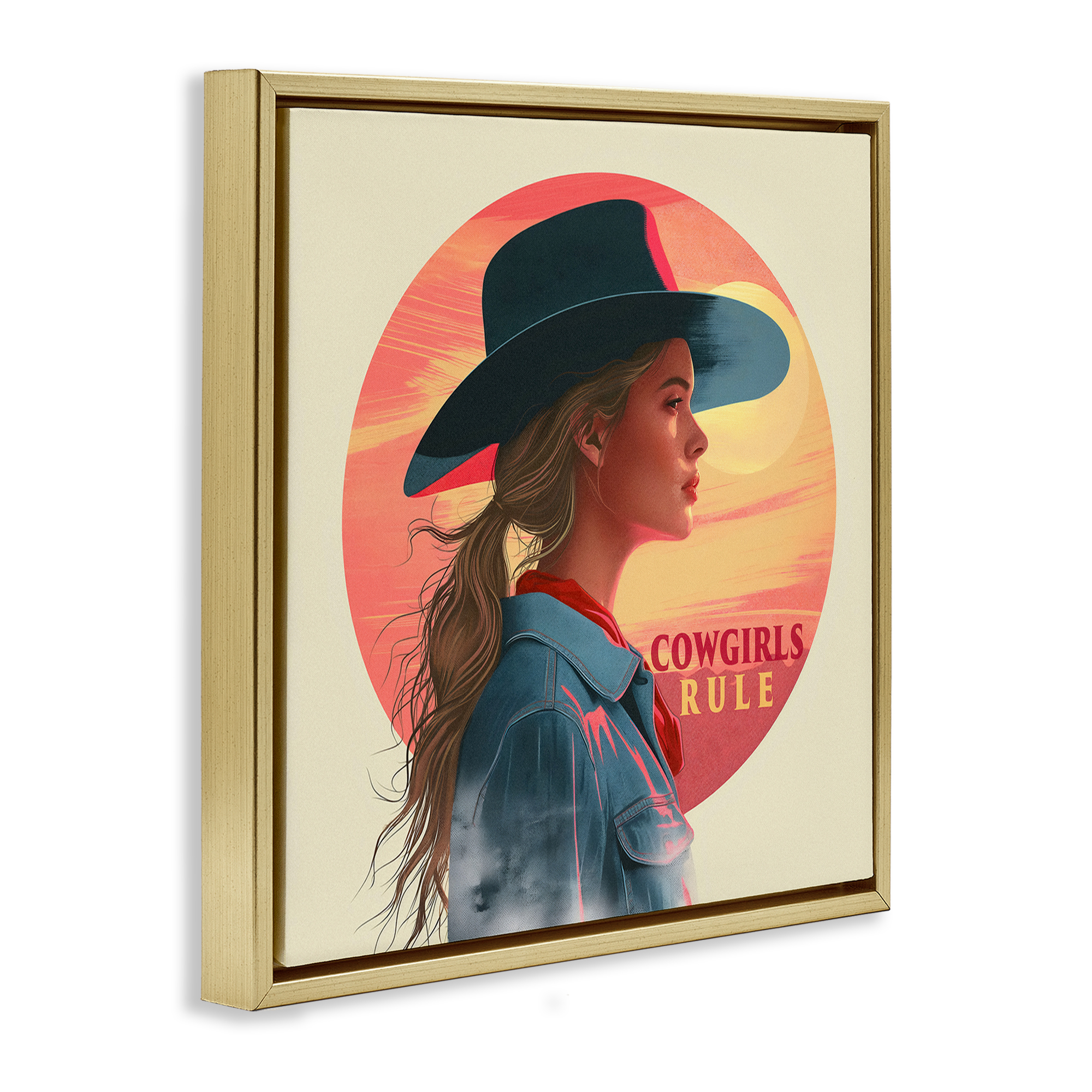 Stupell Industries Cowgirls Rule Portrait People Painting Gold Floater Framed Canvas Art Print Wall Art, 25 x 25