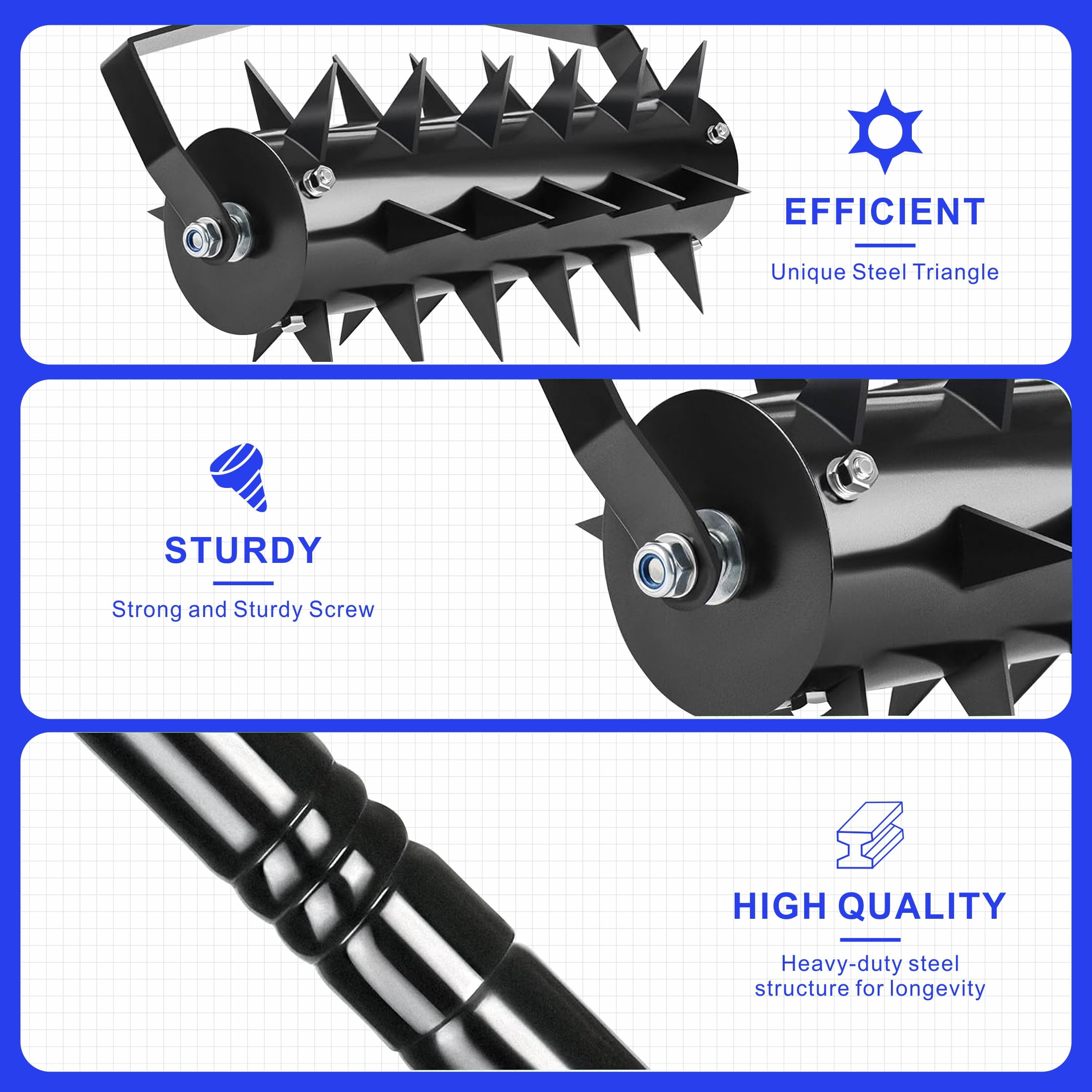 GDF Studio Heavy Duty Lawn Aerator Tool with Soil Penetrator Spikes, Manual Yard Aerator, Black