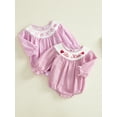 thumbnail image 3 of BemeyourBBs Newborn Baby Girls Valentines Day Outfit Bubble Romper Long Sleeve Crew Neck Stripes Embroidery Letters Bodysuit Infant Spring Clothes, 3 of 9