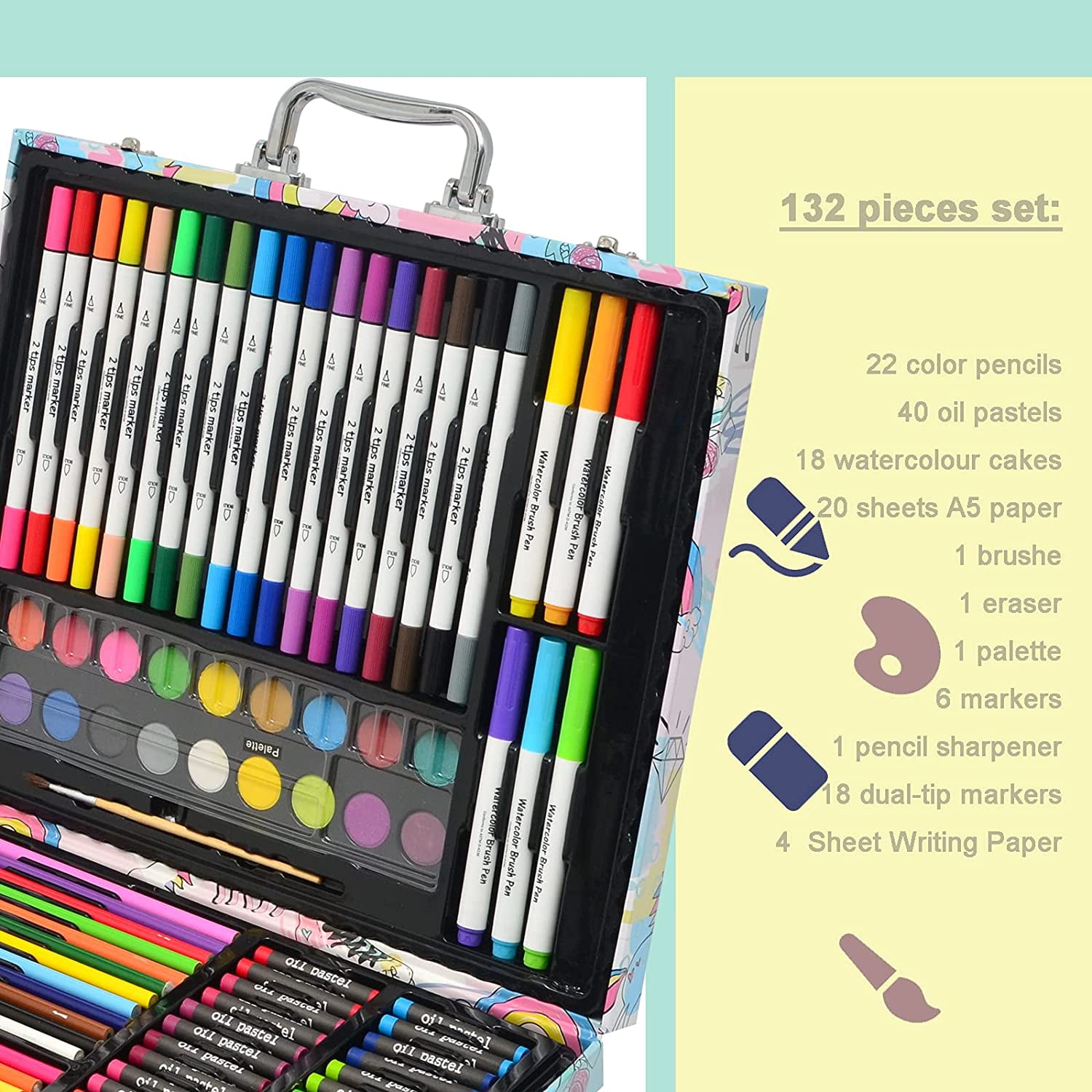 132-Piece Art Set, Deluxe Professional Color Set, Creating Gift Box, Art Set Crafts Drawing Painting Christmas Kit for Kids and Adult, Girls Boys