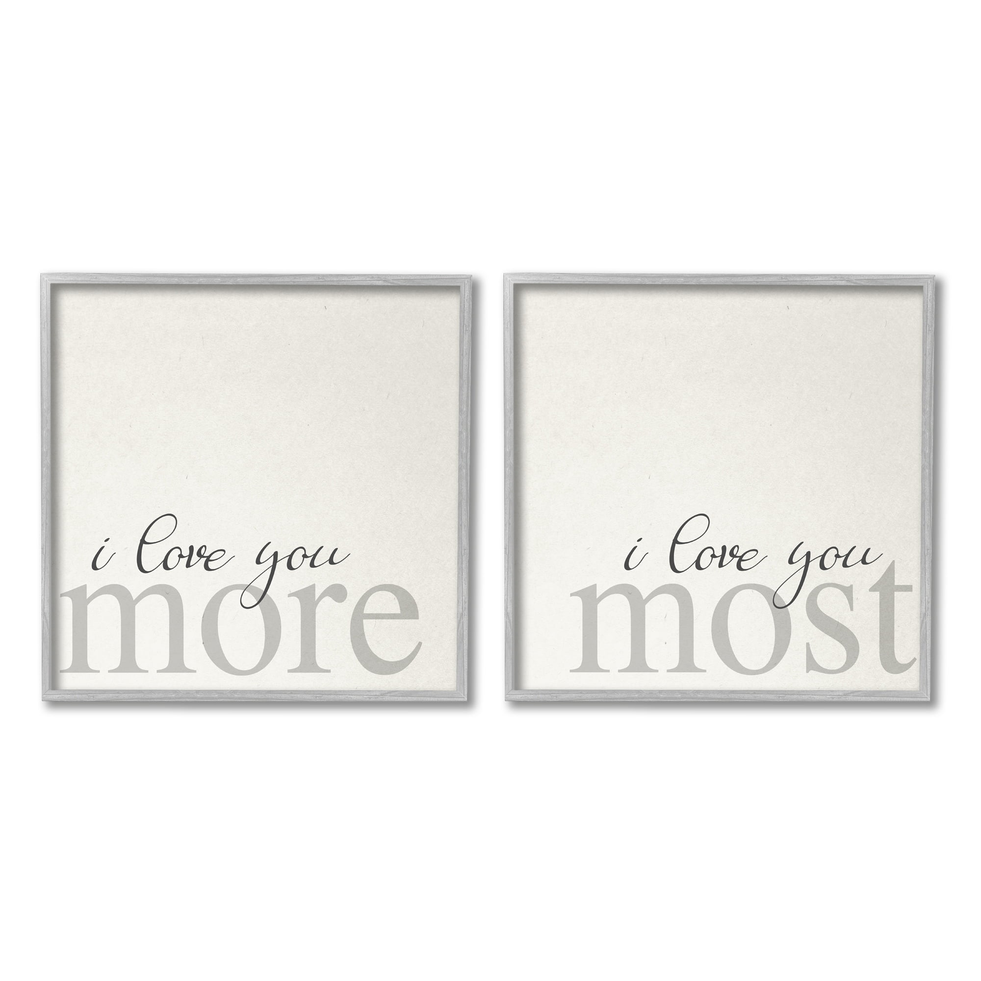 Stupell Industries I Love You More Most Romantic Sentiment Typography Graphic Art Gray Framed Art Print Wall Art, Set of 2, Design by Daphne Polselli